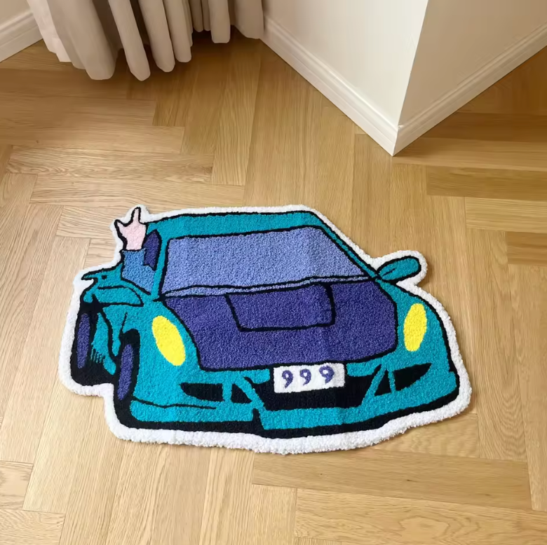 Blue Race Car Rug