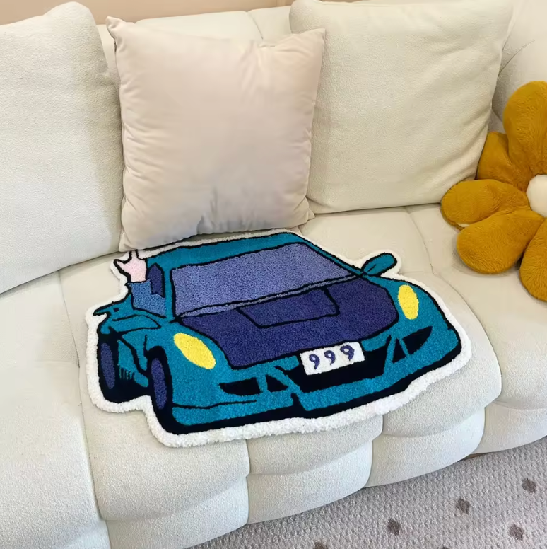 Blue Race Car Rug